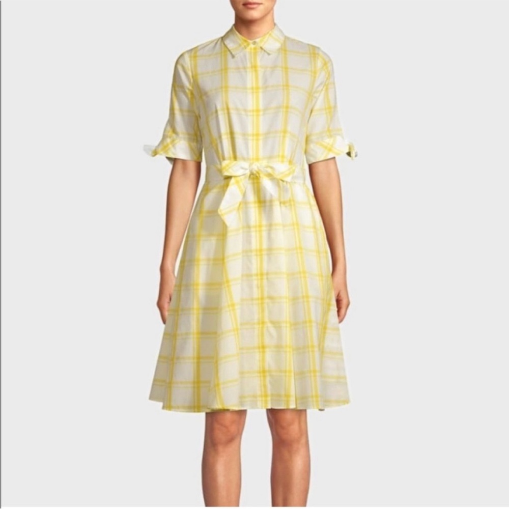 Calvin Klein gingam Retro Plaid yellow classic shirt dress -4